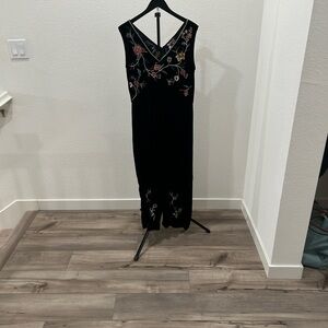 Johnny Was Elegant Black Floral Embroidered Jumpsuit
